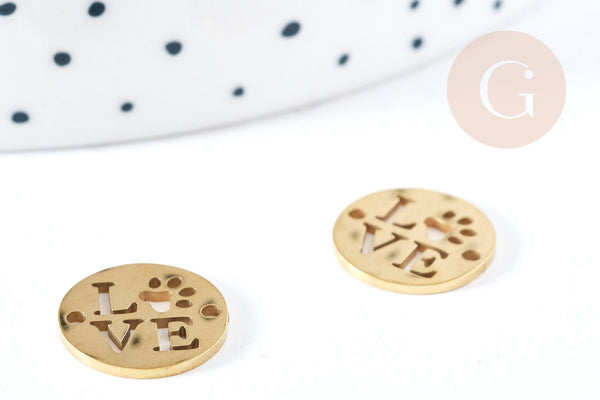 Connecteur Pendentif amour patte chien acier inoxydable doré 12mm, x1 (G8862)