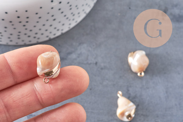 Connecteur Pendentif grosse perle nacre naturelle beige 26-30mm, x1 (G4628)