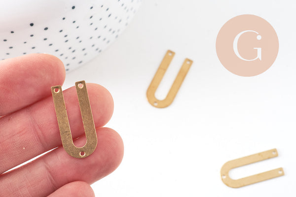 Connecteur U laiton brut, connecteurs, laiton brut, pendentif géométriques création bijoux, 19mm, x5 (G2561)