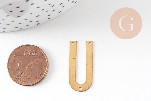 Connecteur U laiton brut, connecteurs, laiton brut, pendentif géométriques création bijoux, 19mm, x5 (G2561)