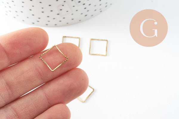 Connecteur carre laiton brut strié 12mm, pendentif géométrique création bijoux, x50 (G1468)