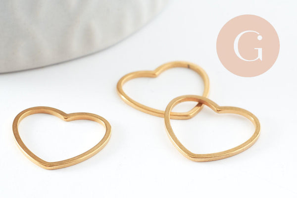 Connecteur coeur acier 201 inoxydable doré 20mm, x1 (G9504)