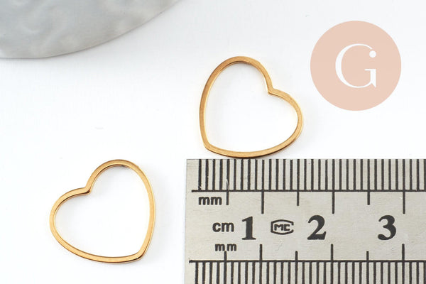 Connecteur coeur acier 201 inoxydable doré 20mm, x1 (G9504)