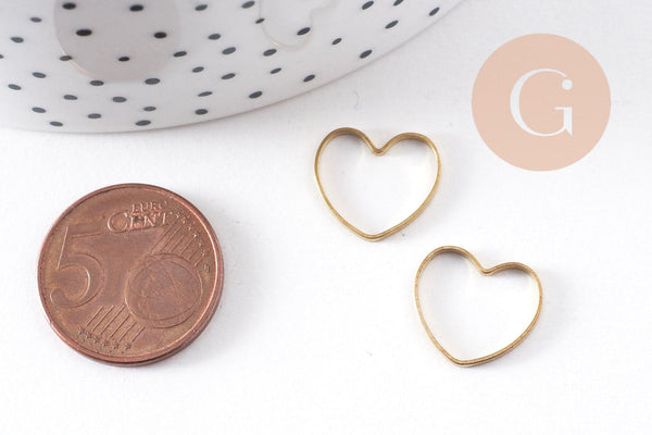 Connecteur coeur laiton brut 14mm, pendentif d'amour pour création bijoux, x10 (G10146)