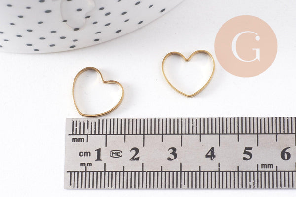 Connecteur coeur laiton brut 14mm, pendentif d'amour pour création bijoux, x10 (G10146)
