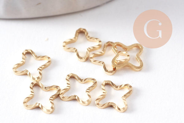 Connecteur croix laiton doré strié 24K 7.5mm, x10 (G10372)