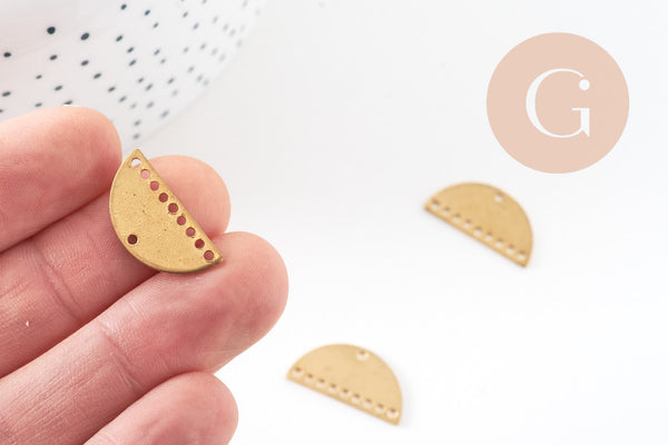 Connecteur demi-cercle laiton brut 21x10mm, pendentif laiton brut géométriques création bijoux, x5 G3237