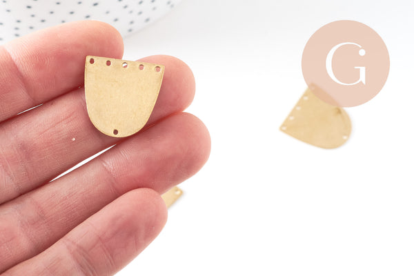 Connecteur demi-cercle laiton brut 6 trous 20mm, pendentif géométriques création bijoux, x5 G3196