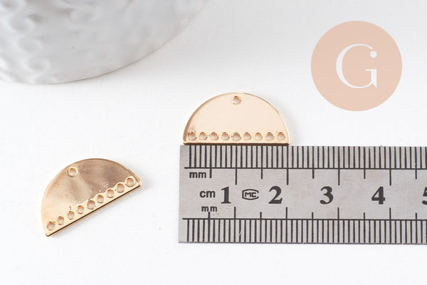 Connecteur demi-cercle laiton doré 18K, connecteurs doré, pendentif géométriques création bijoux, x 2, 21x11mm G3594
