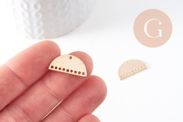 Connecteur demi-cercle laiton doré 18K, connecteurs doré, pendentif géométriques création bijoux, x 2, 21x11mm G3594