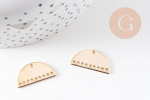 Connecteur demi-cercle laiton doré 18K, connecteurs doré, pendentif géométriques création bijoux, x 2, 21x11mm G3594