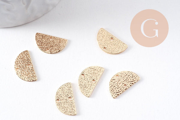 Connecteur demi-cercle texturé laiton doré 18K 15.5mm, x2 (G10385)