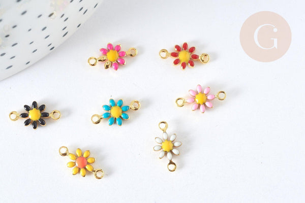 Connecteur fleur émaillée multicolore laiton doré 13mm, création de bijoux fantaisie marguerite,x1 G7384