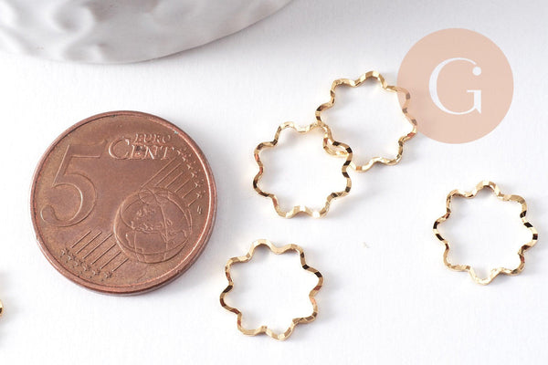 Connecteur fleur laiton doré strié 24K 11.5mm, x10 (G10373)