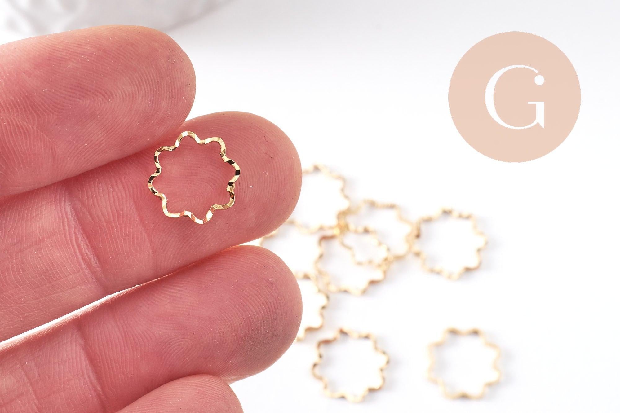 Connecteur fleur laiton doré strié 24K 11.5mm, x10 (G10373)