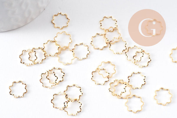 Connecteur fleur laiton doré strié 24K 11.5mm, x10 (G10373)