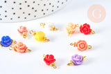 Connecteur fleur résine multicolore laiton doré 9mm, création de bijoux fantaisie, fleur résine époxy, X10 (G6941)