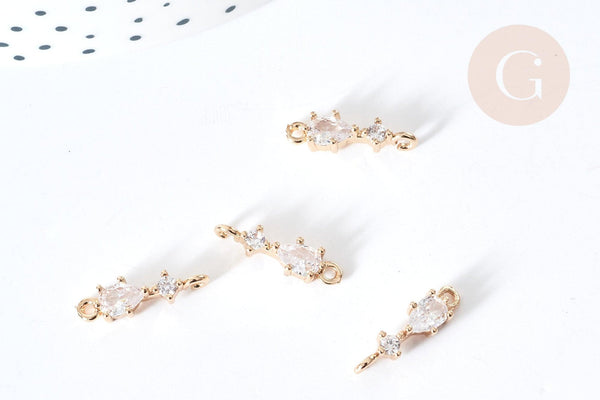 Connecteur goutte et rond laiton doré zircons 17mm, pendentif cristal création bijoux, x1 (G8075)