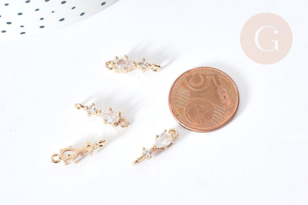 Connecteur goutte et rond laiton doré zircons 17mm, pendentif cristal création bijoux, x1 (G8075)