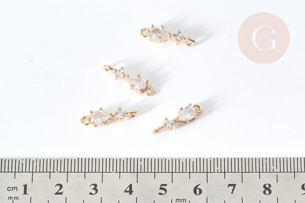 Connecteur goutte et rond laiton doré zircons 17mm, pendentif cristal création bijoux, x1 (G8075)