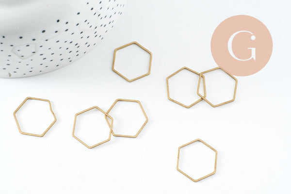 Connecteur hexagone laiton brut 20mm,pendentif géométrique création bijoux, x10 (G2759)