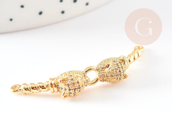 Connecteur léopard laiton doré et strass 42mm, pendentif qualité doré, création bijou luxe, x1 G2887