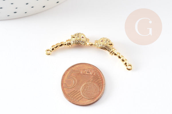 Connecteur léopard laiton doré et strass 42mm, pendentif qualité doré, création bijou luxe, x1 G2887