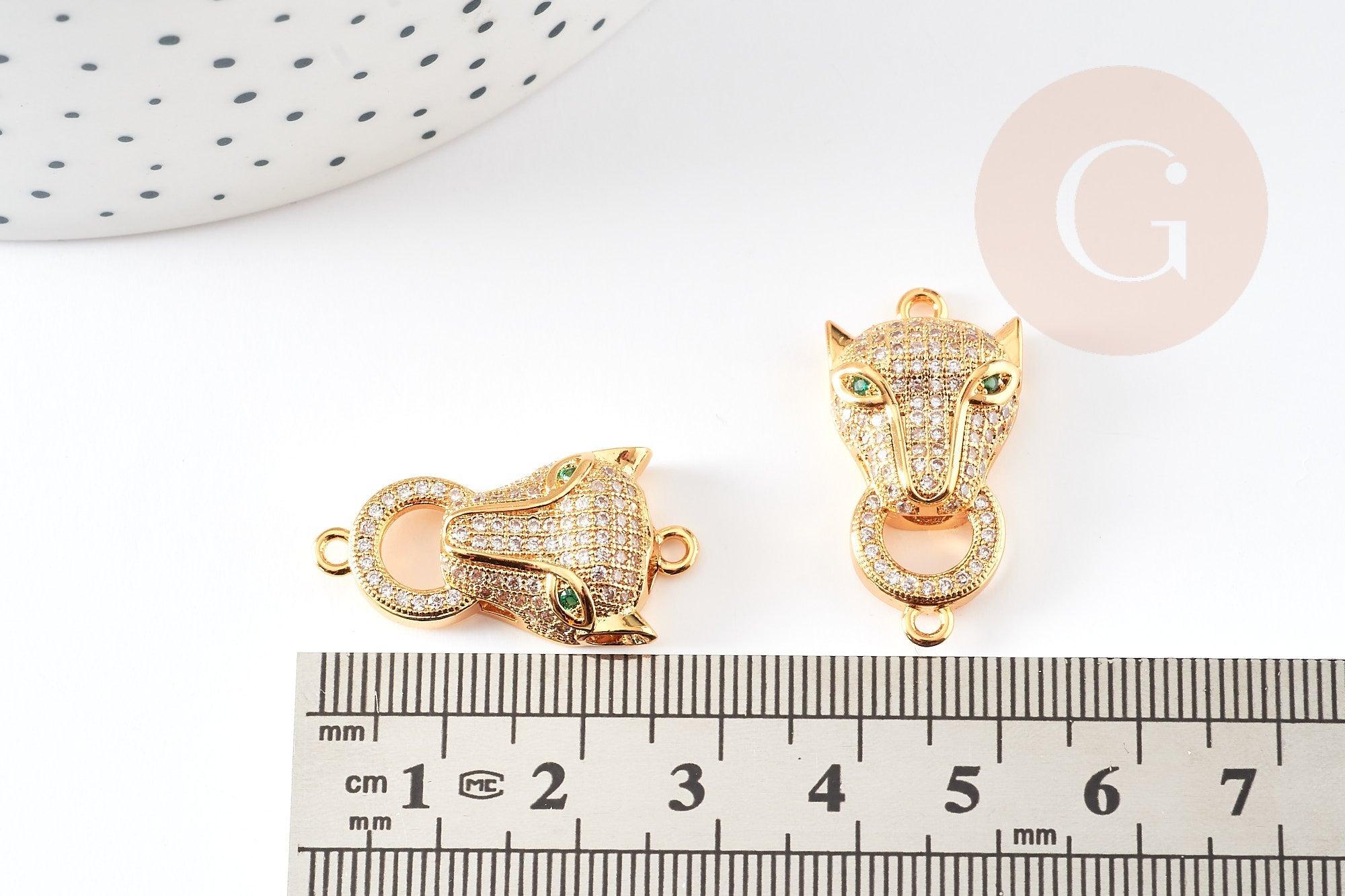 Connecteur léopard laiton doré et strass, pendentif qualité, pendentif doré, fabrication bijoux, 29mm, x1 G5431