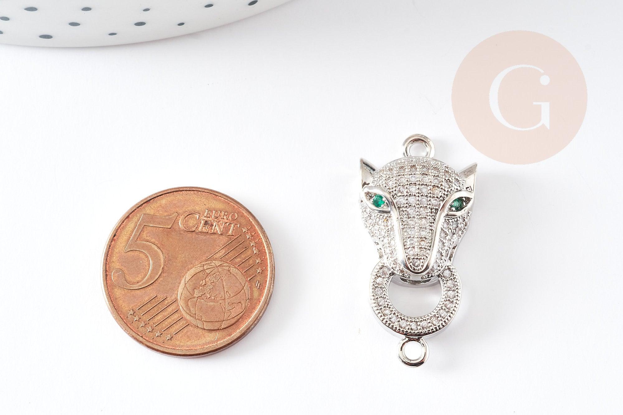 Connecteur léopard laiton doré et strass, pendentif qualité, pendentif doré, fermoir luxe,fabrication bijoux,29mm, x1 G4813
