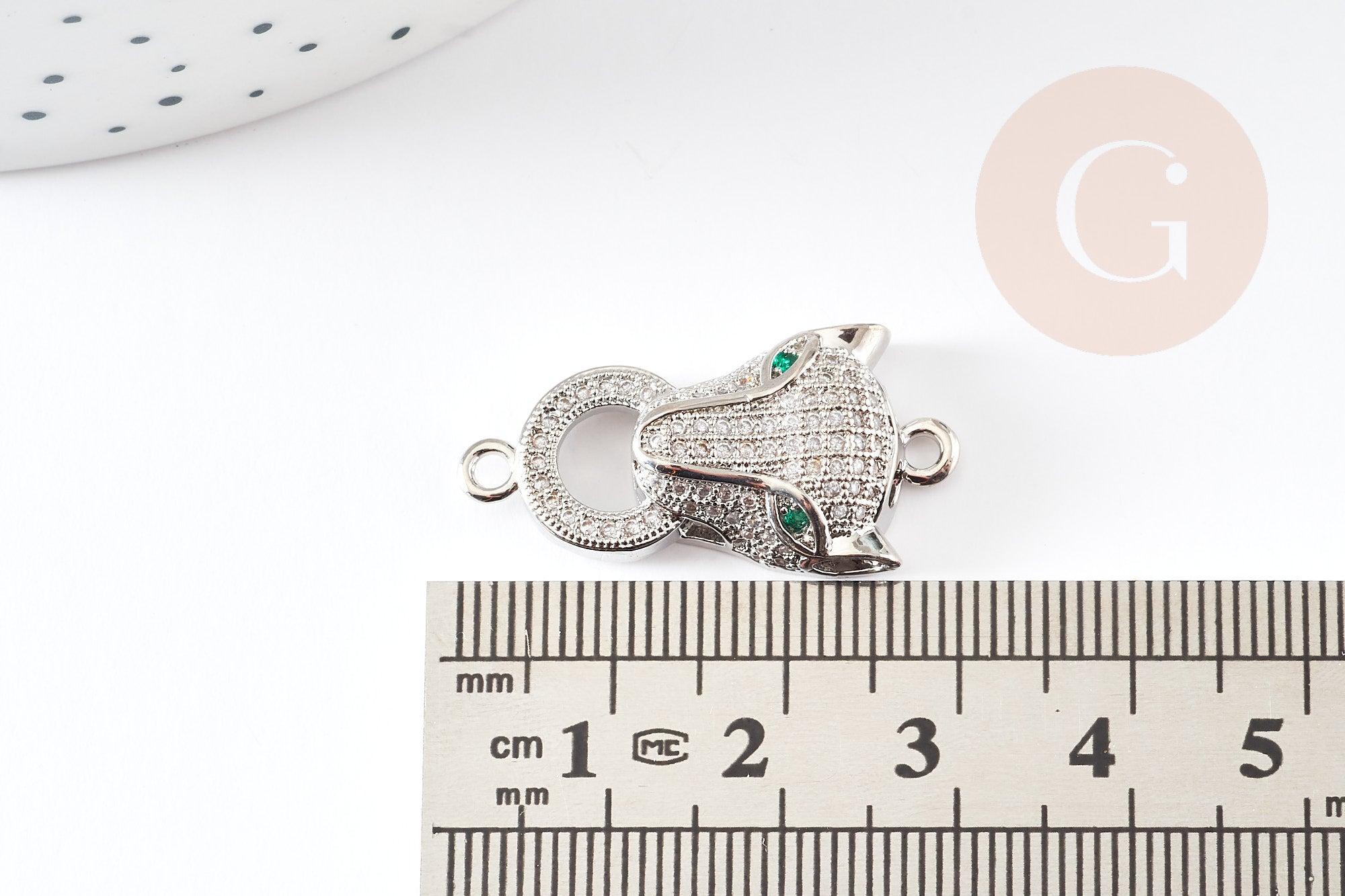 Connecteur léopard laiton doré et strass, pendentif qualité, pendentif doré, fermoir luxe,fabrication bijoux,29mm, x1 G4813