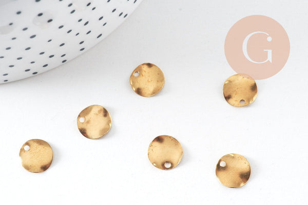 Connecteur médaille martelées laiton brut 10mm, x10 (G2563)