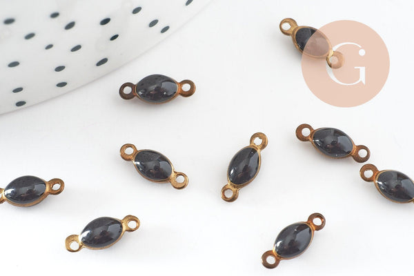 Connecteur ovale laiton brut émail noir, laiton doré, pendentif ovale, 10.5mm, x10 G3351