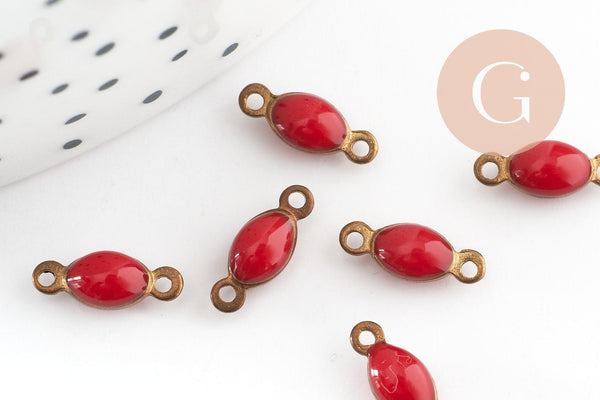 Connecteur ovale laiton brut émail rouge 10.5mm, x10 G3353