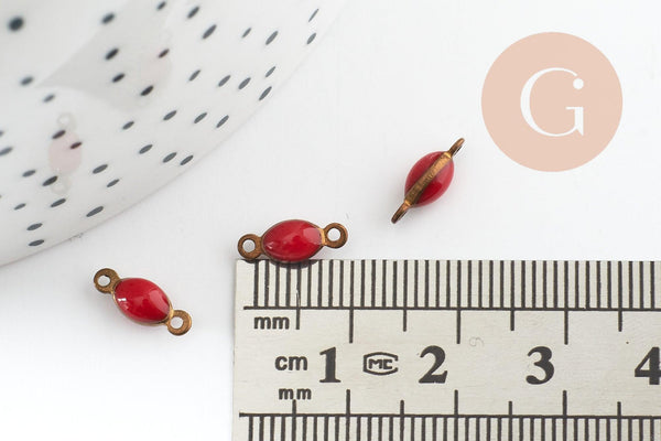 Connecteur ovale laiton brut émail rouge 10.5mm, x10 G3353