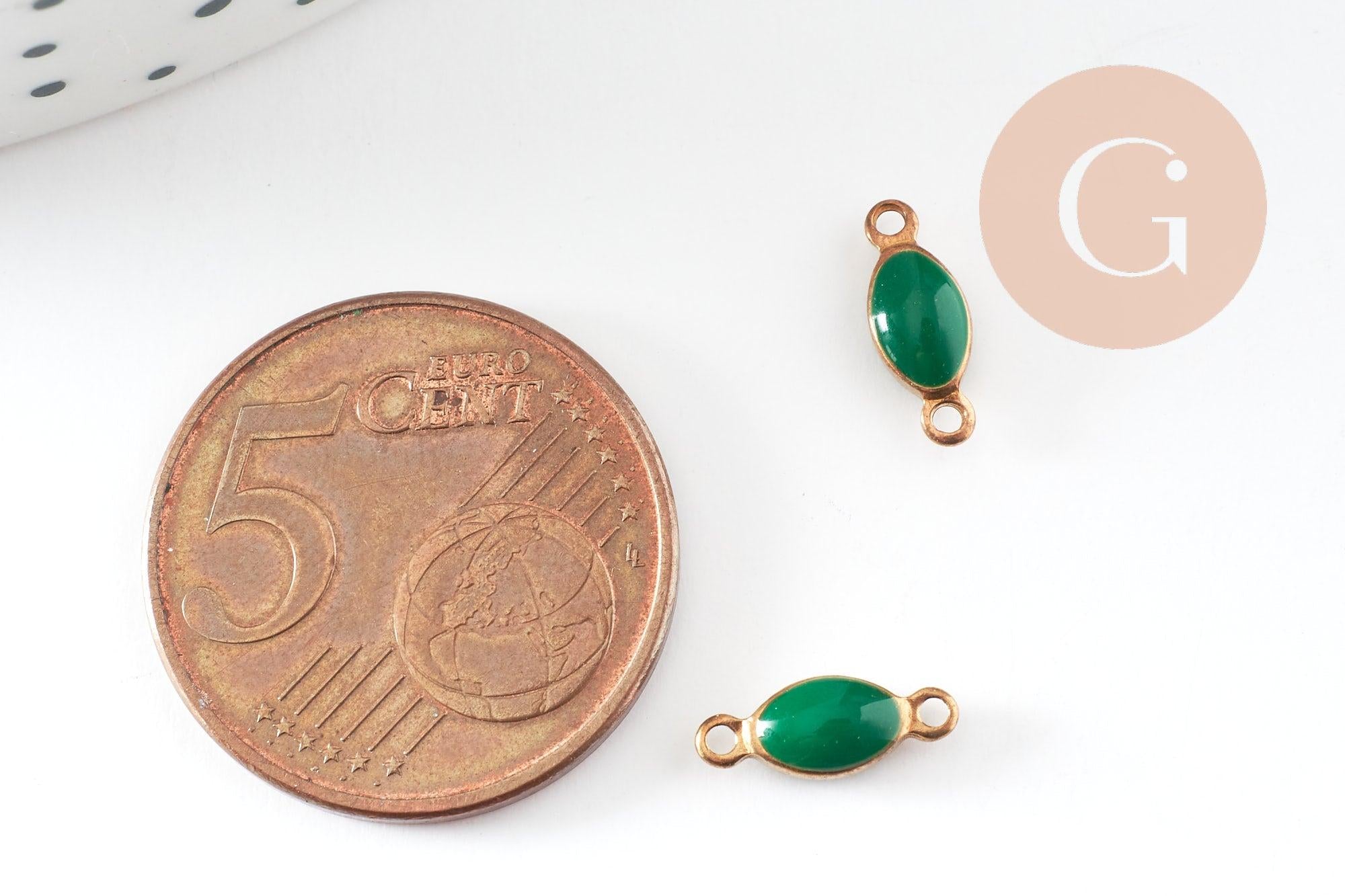 Connecteur ovale laiton brut émail vert, laiton doré, pendentif ovale, 10.5mm, x10 G3352