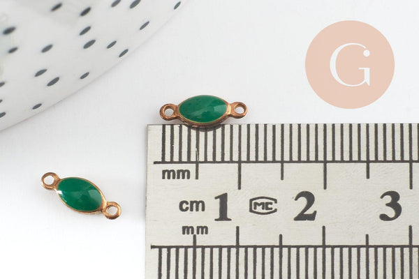 Connecteur ovale laiton brut émail vert, laiton doré, pendentif ovale, 10.5mm, x10 G3352