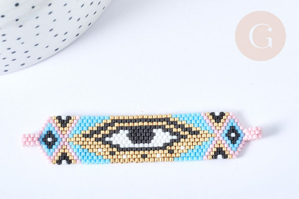 Connecteur rectangle perles de rocaille multicolore mauvais œil 17,5mm, connecteur bracelet rocaille, connecteur mauvais oeil x1 G7944