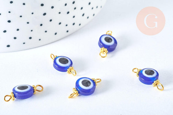Connecteur rond Oeil résine bleue 19mm, pendentif mauvais œil en résine, x10 (G6942)