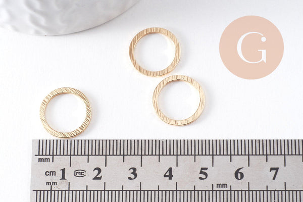 Connecteur rond laiton doré brossé 18K 15mm, x2 (G10382)