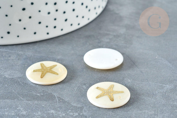 Connecteur rond nacre naturelle étoile de mer 19mm, x10 (G3054)
