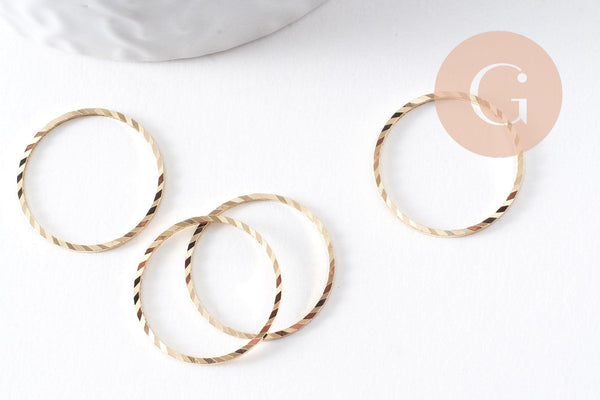 Connecteur rond strié en laiton doré 24K 20mm, x5 (G10388)