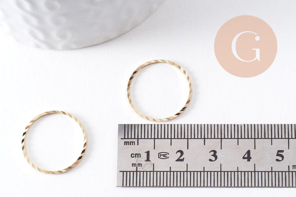 Connecteur rond strié en laiton doré 24K 20mm, x5 (G10388)