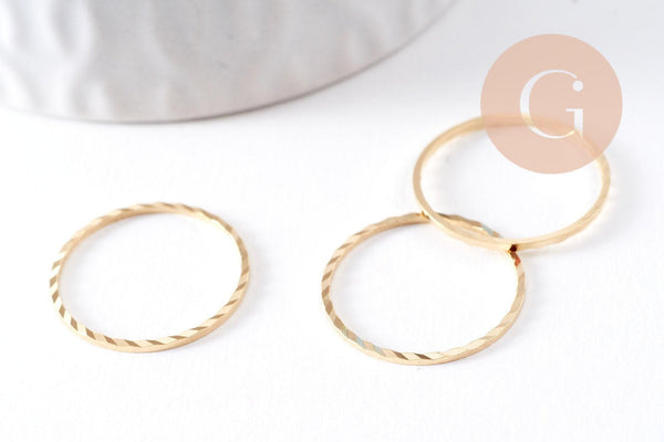 Connecteur rond strié en laiton doré 24K 20mm, x5 (G10388)