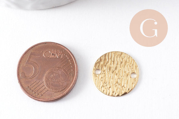 Connecteur rond texturé laiton brut brossé 16mm, x5 (G10386)