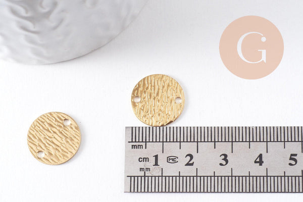 Connecteur rond texturé laiton brut brossé 16mm, x5 (G10386)