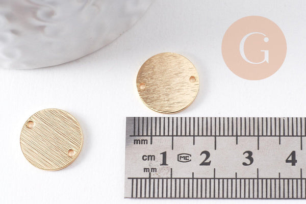 Connecteur rond texturé laiton doré brossé 18K 15mm, x2 (G10416)