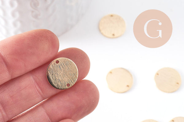 Connecteur rond texturé laiton doré brossé 18K 15mm, x2 (G10416)