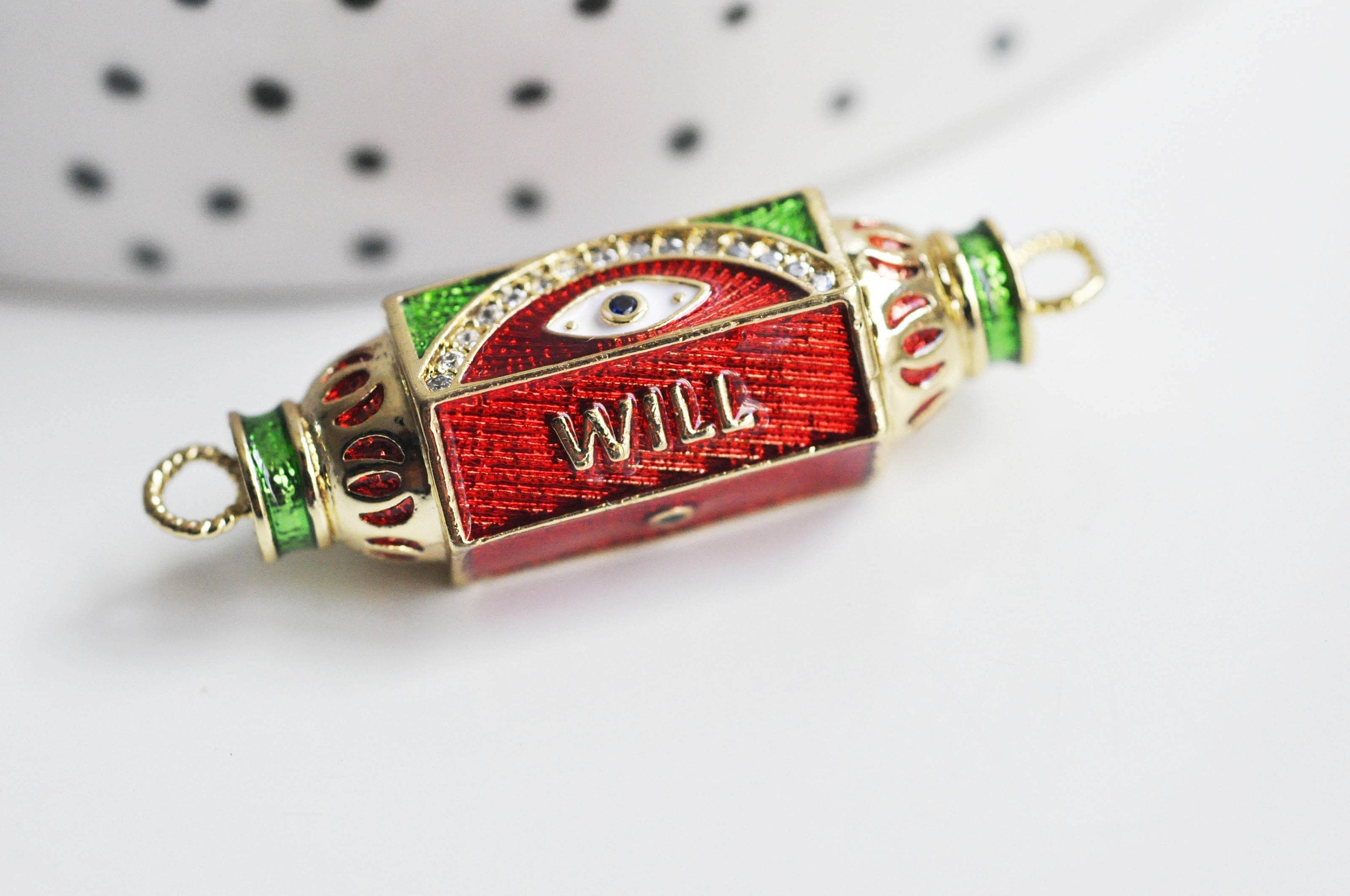 Connecteur tube talisman laiton doré 18K émaillé 37.5mm, x1 (G3540)