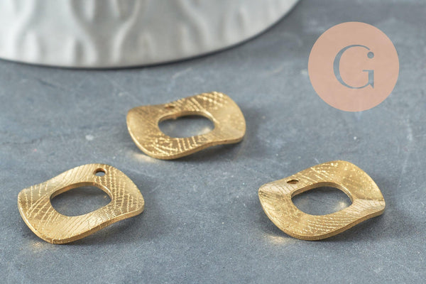 Connecteurs cercle texturé laiton brut percé 20mm,pendentif géométriques création bijoux, x5 (G2760)