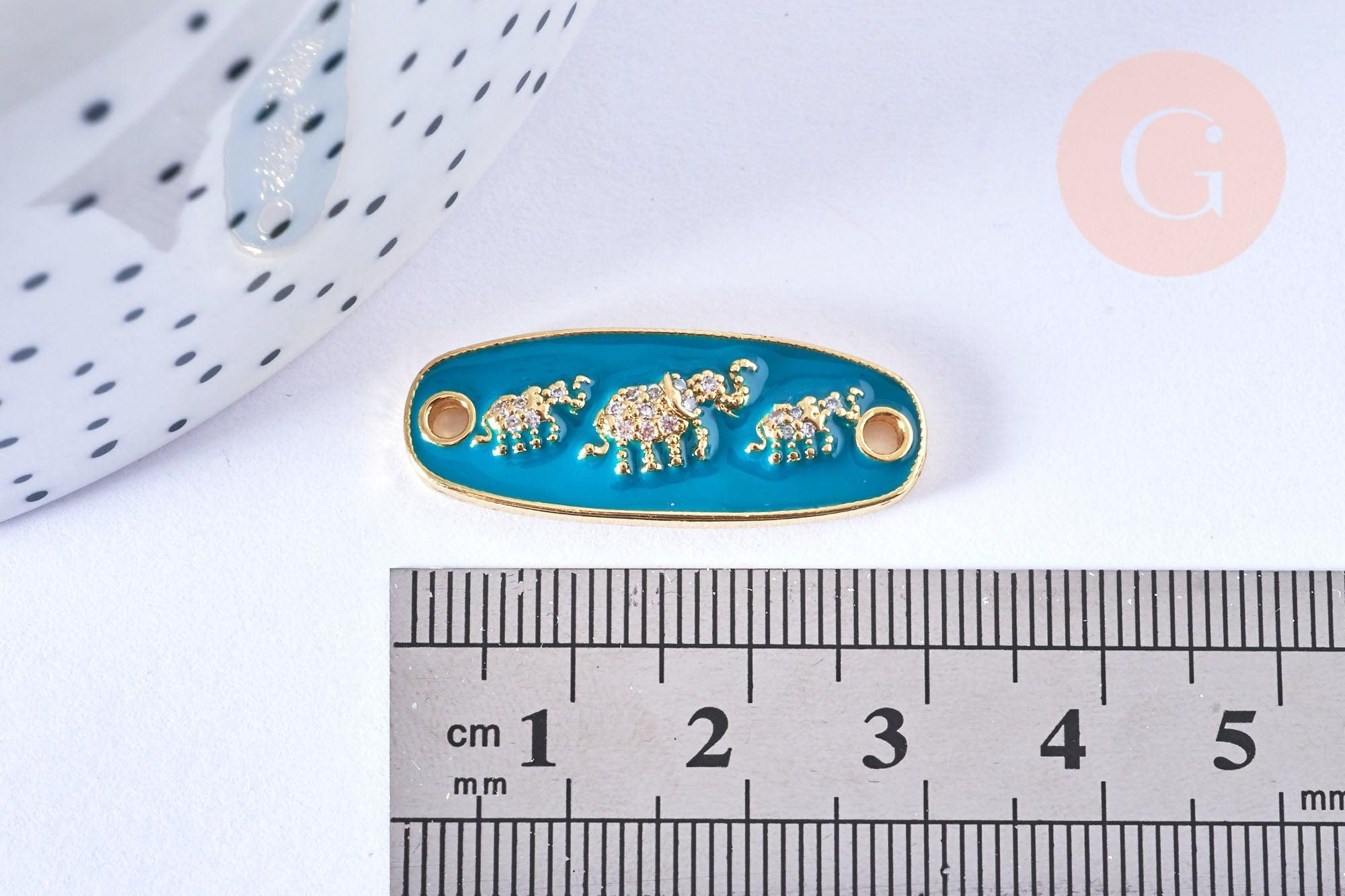 Connecteurs émaillé bleu laiton doré zircons blancs 11mm, x1 (G6886)